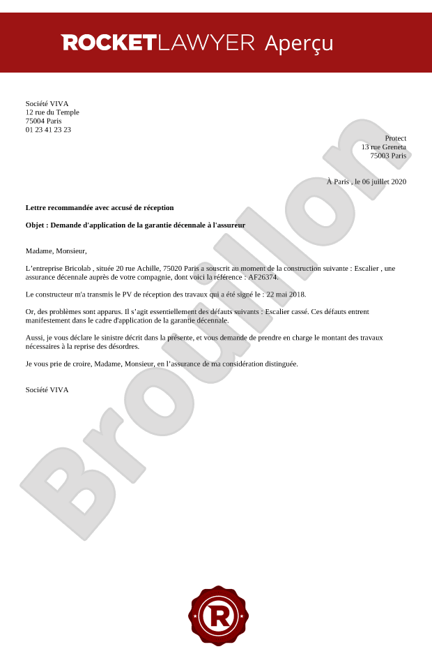 Déclaration à l'assureur d'un sinistre avec assurance décennale (professionnels)