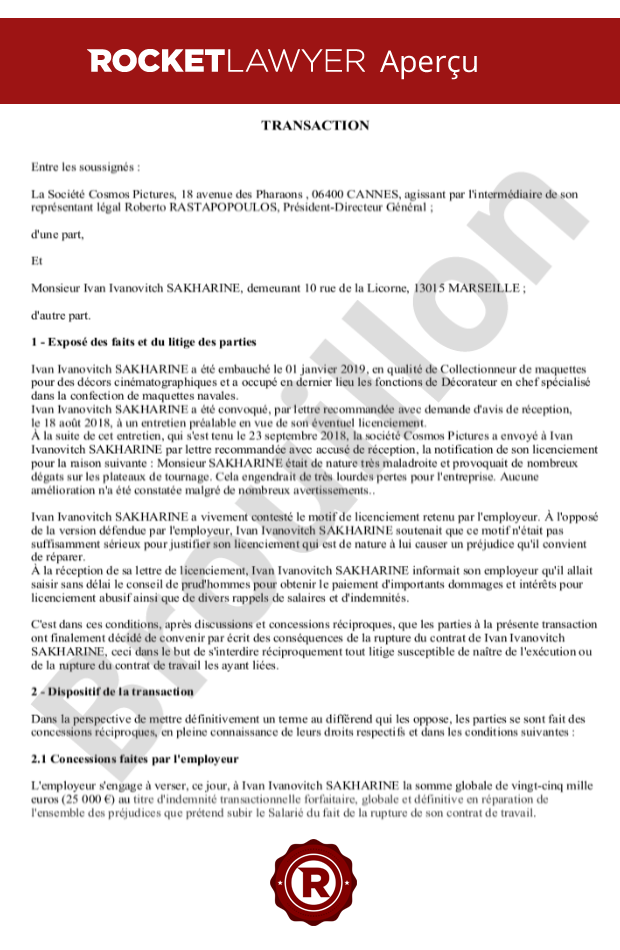 Protocole d'accord transactionnel après un licenciement