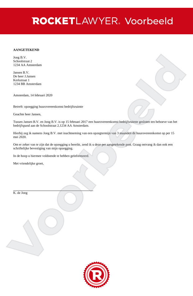 Voorbeeld Brief Opzeggen Huurcontract