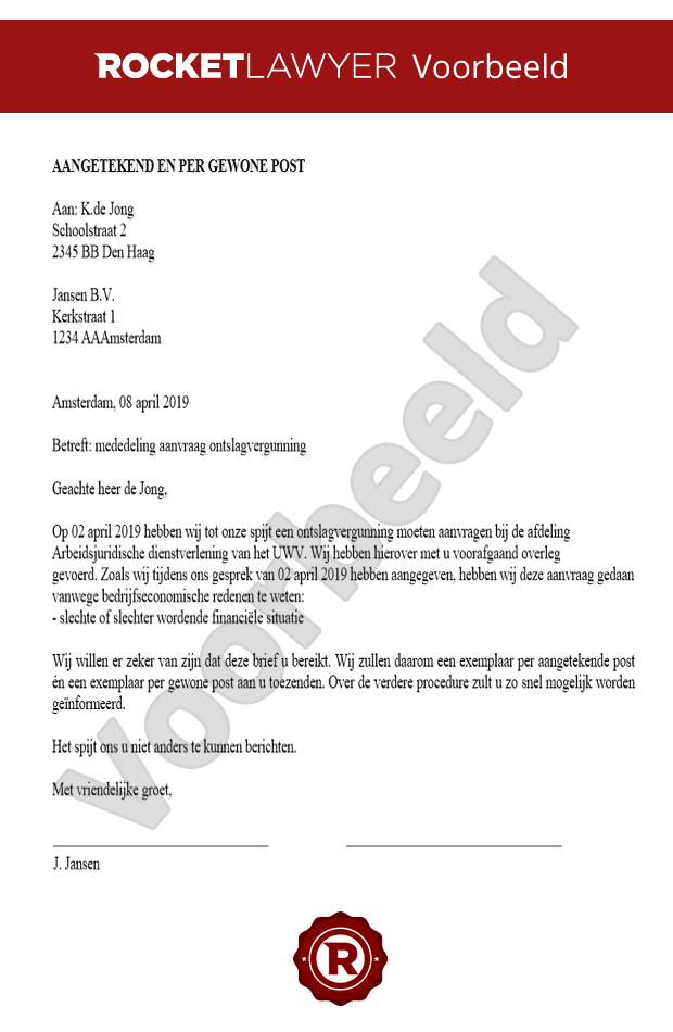 Mededeling aanvraag ontslagvergunning