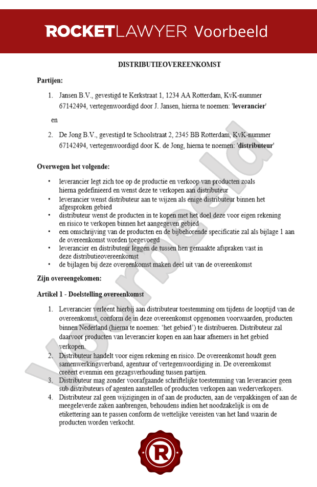Distributieovereenkomst Download Modelcontract