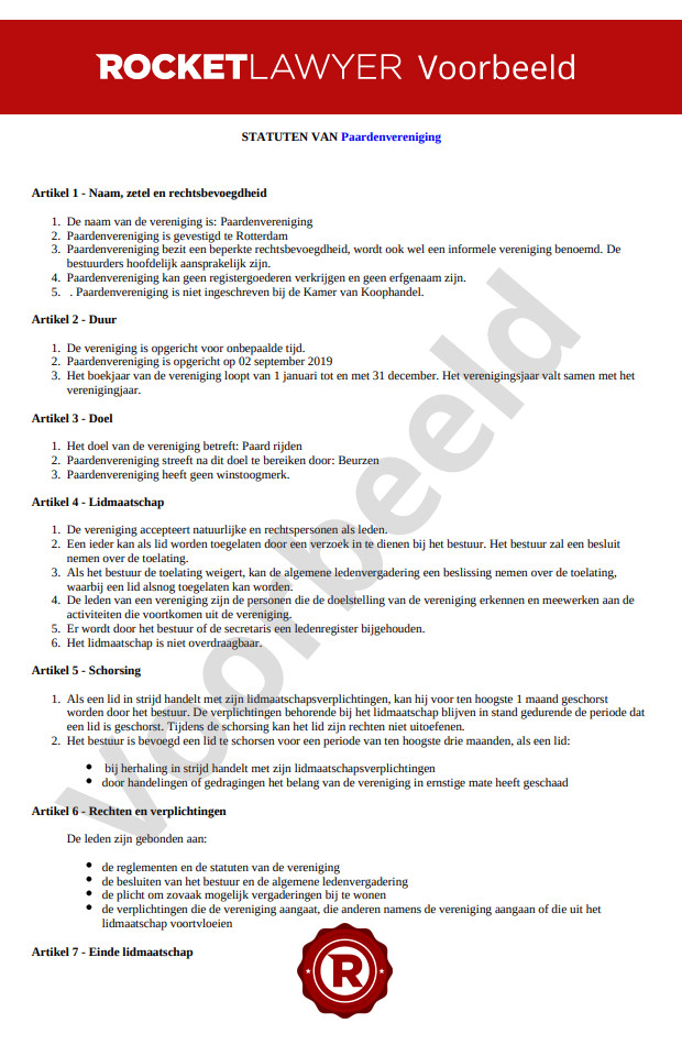 Statuten informele vereniging