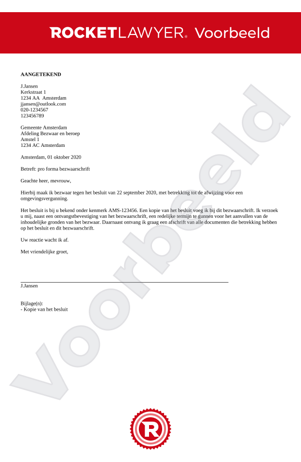 Pro forma bezwaarschrift