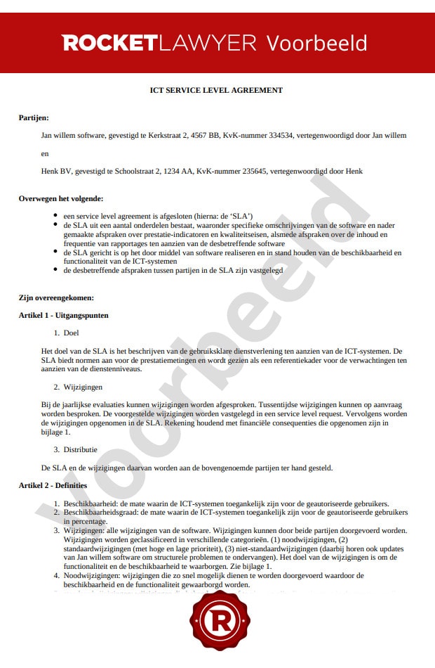 Service level agreement (SLA)