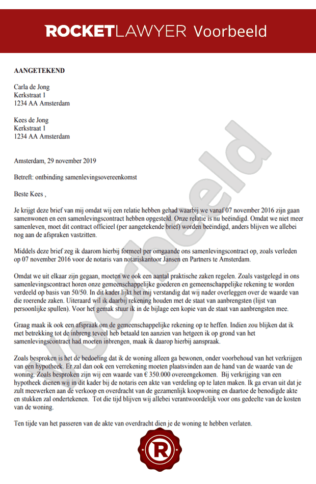 Brief Samenlevingscontract Ontbinden Opstellen