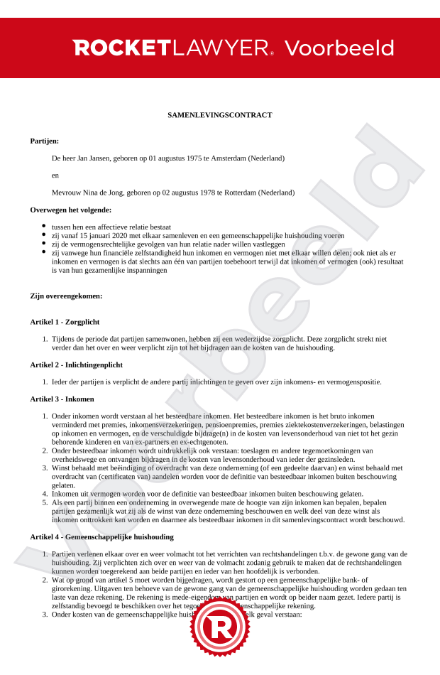 Samenlevingscontract (zonder notaris)