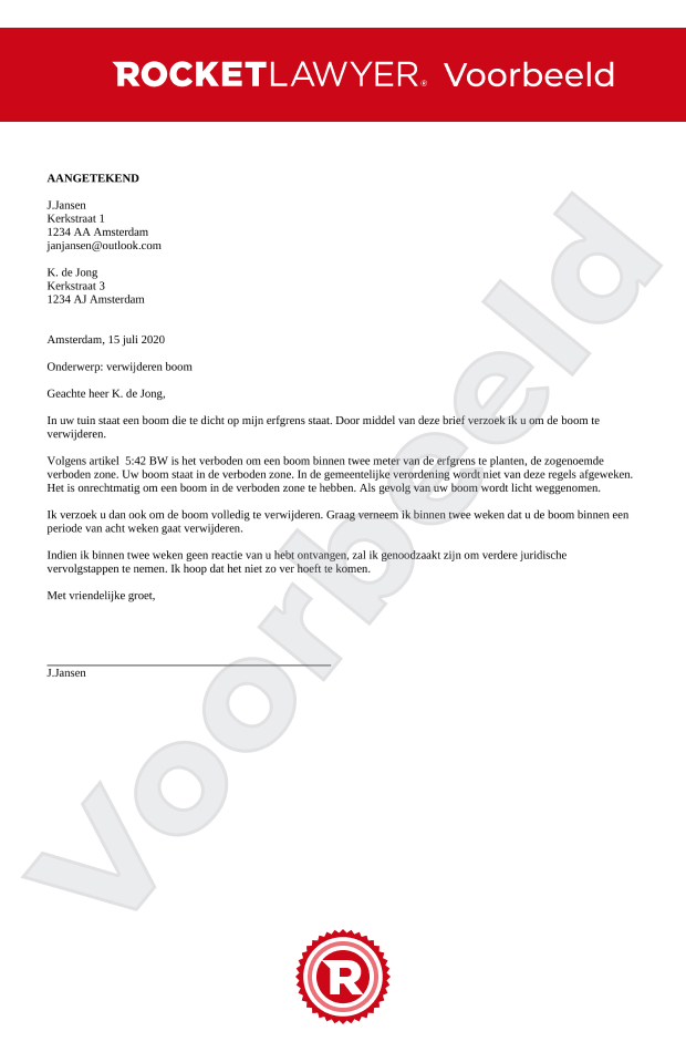 Verzoek kappen boom buren