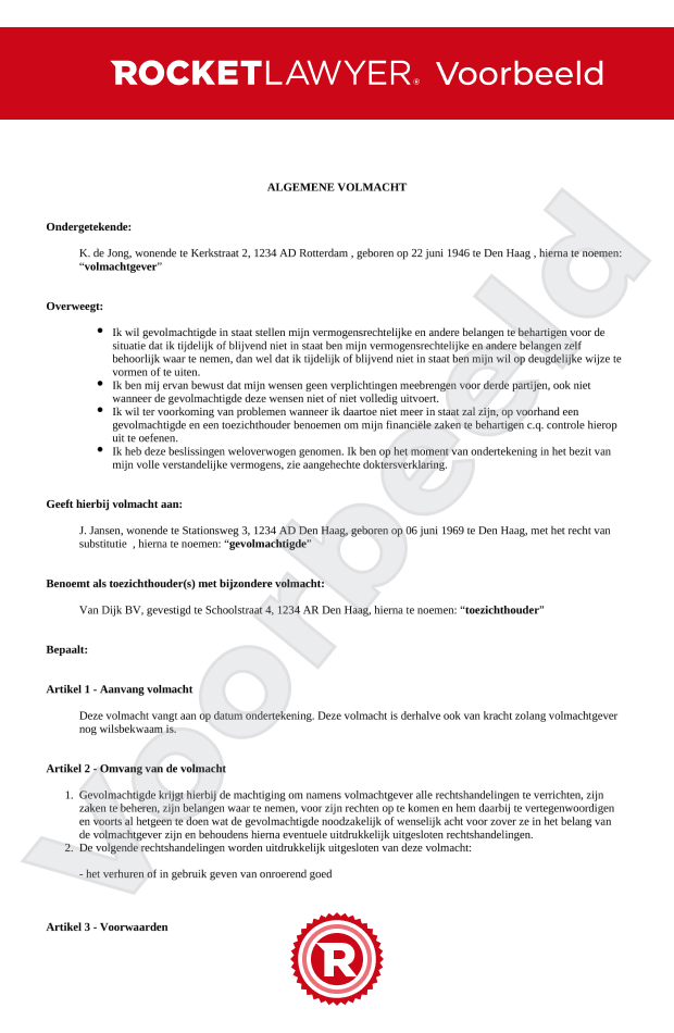 Machtiging Voorbeeld