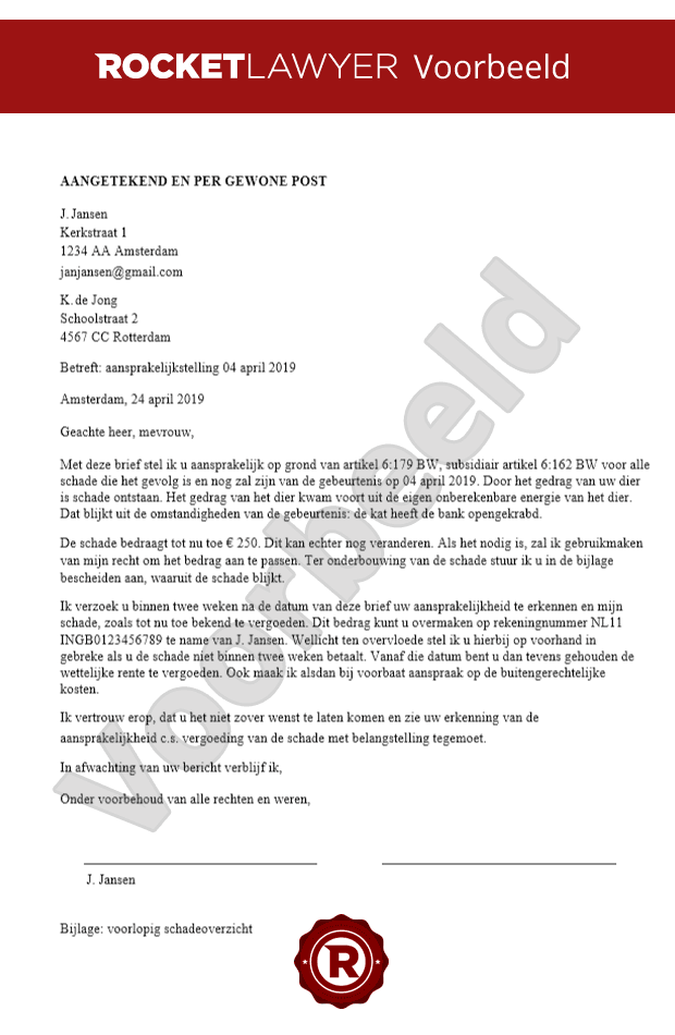Aansprakelijkstelling schade door dier