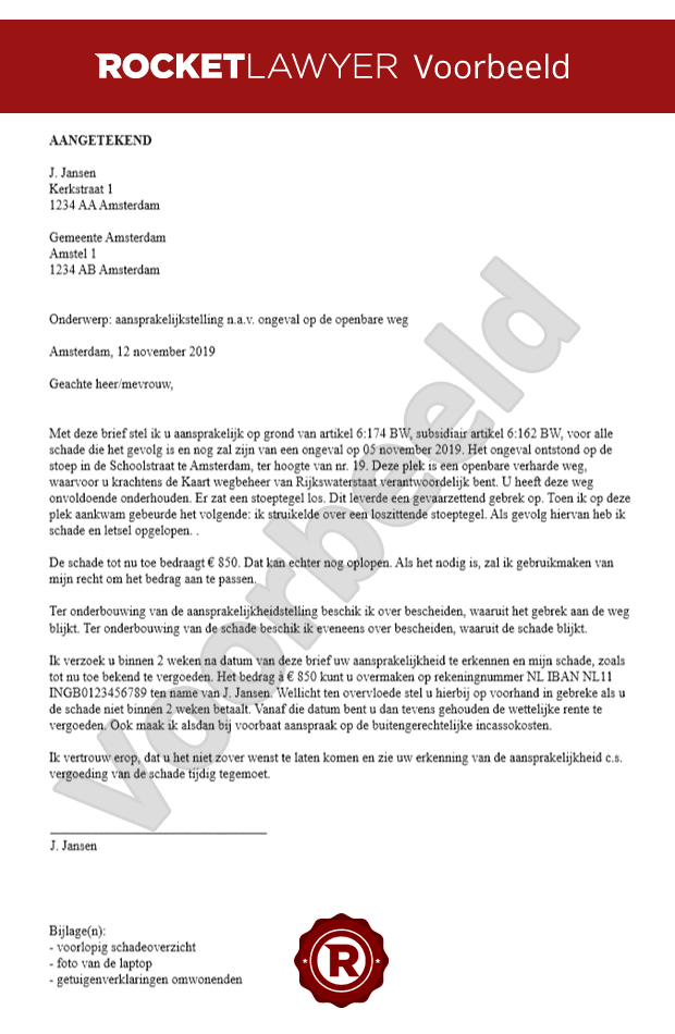 Aansprakelijkstelling wegbeheerder
