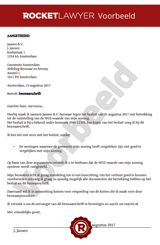 Bezwaarschrift Voorbeeld