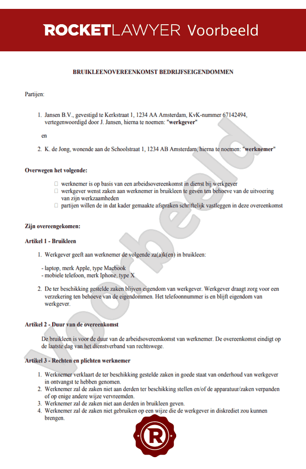 Bruikleenovereenkomst Bedrijfseigendommen Opstellen