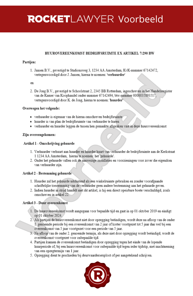 Huurovereenkomst Winkelruimte  Download Modelcontract
