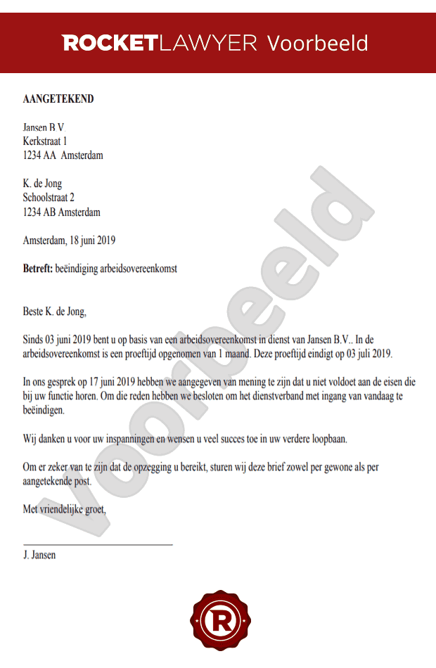 Brief Ontslag In Proeftijd Download Model