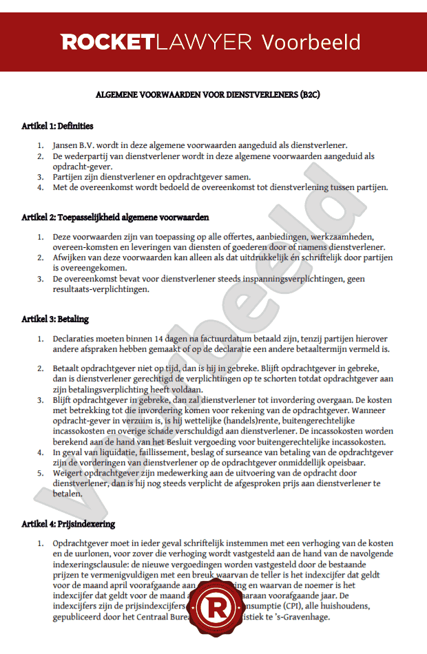 Abstractie toelage Beperken Algemene Voorwaarden Diensten B2C - Download Model