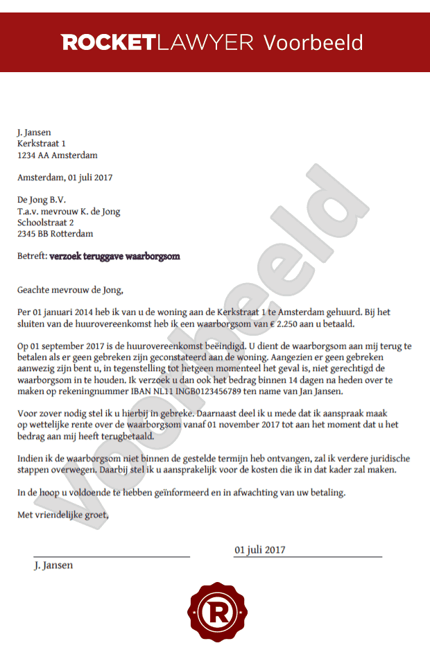 Verzoek Teruggave Waarborgsom Opstellen  Gratis