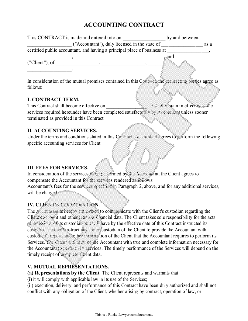 Free Accounting Contract  Free to Print, Save & Download Regarding cpa hire agreement template