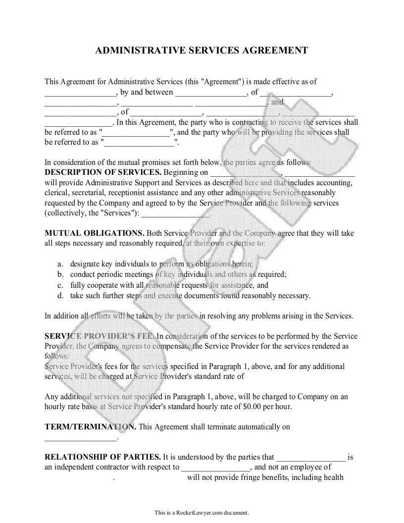 Free Administrative Services Contract Rocket Lawyer