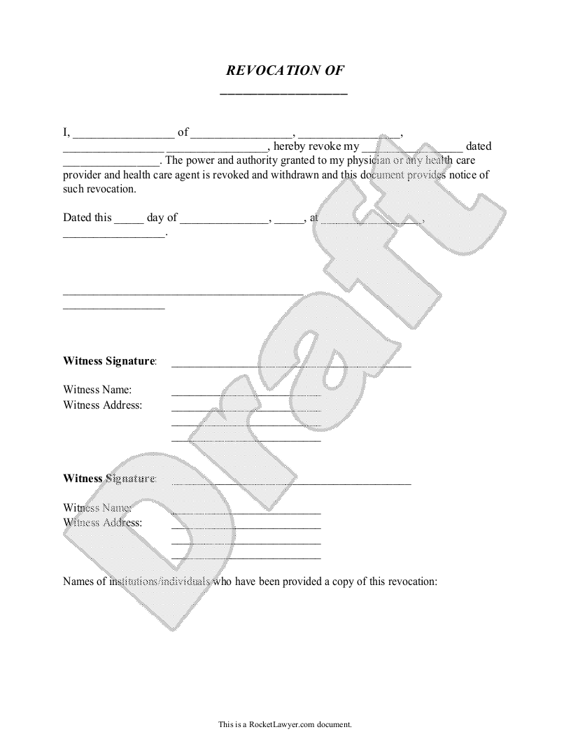 Free Advance Health Care Directive Revocation Free to Print, Save