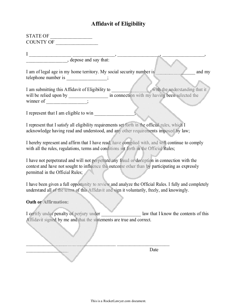 Free Affidavit of Eligibility Template - Rocket Lawyer