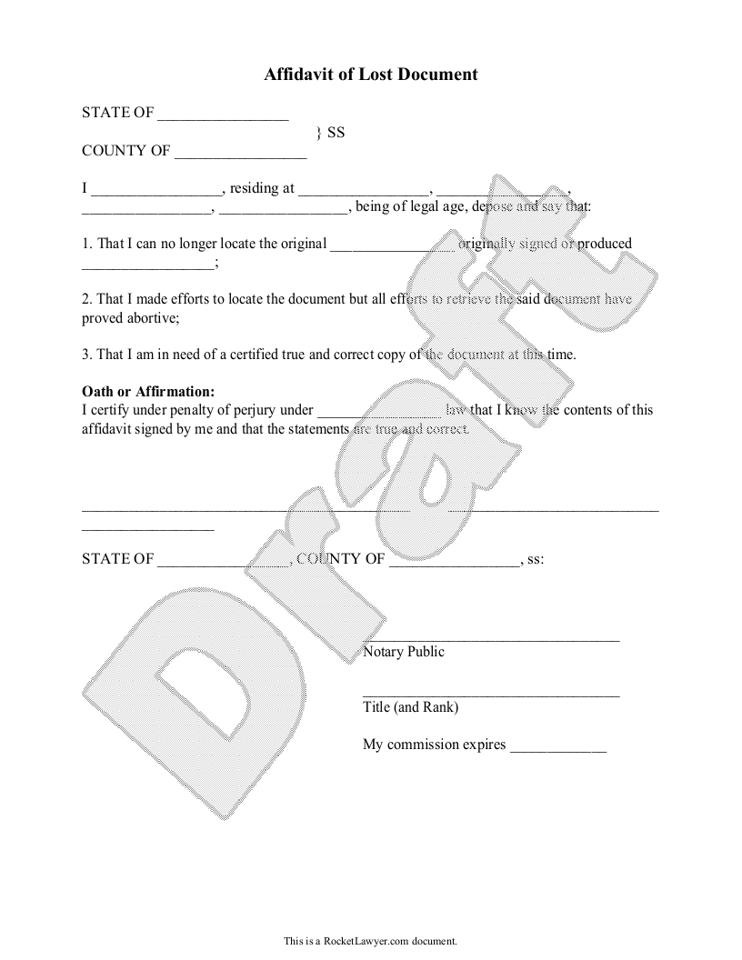 Free Affidavit of Lost Document  Free to Print, Save & Download