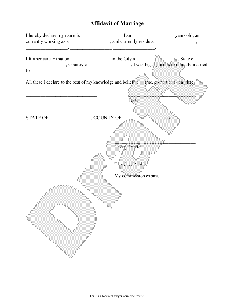 Free Affidavit of Marriage  Free to Print, Save & Download