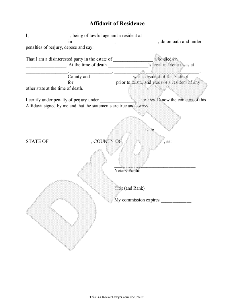 Free Printable Affidavit Of Residence