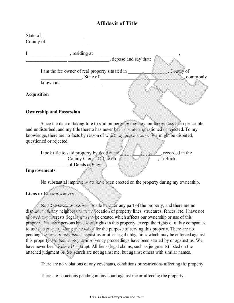 Sample Affidavit Of Title