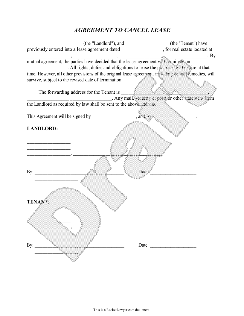 Early Termination Of Lease Agreement Template