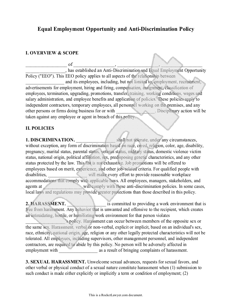Free AntiDiscrimination Policy Make & Sign Rocket Lawyer