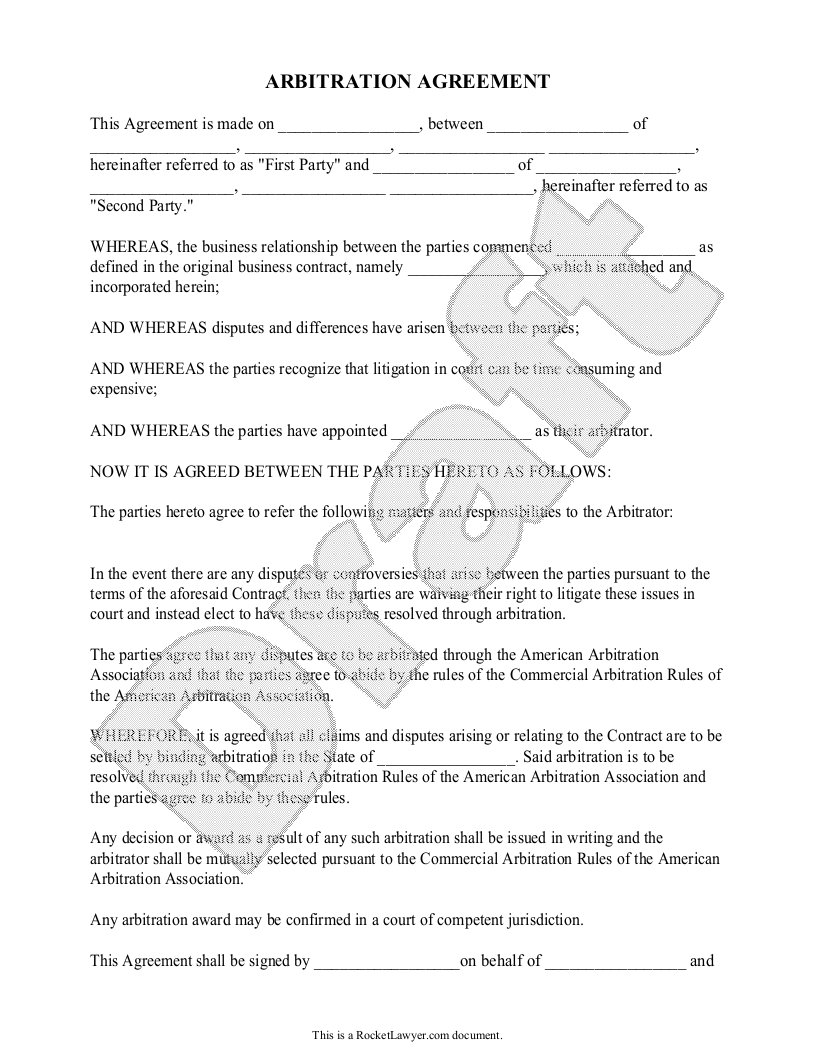 Free Arbitration Agreement  Free to Print, Save & Download Inside family mediation agreement template
