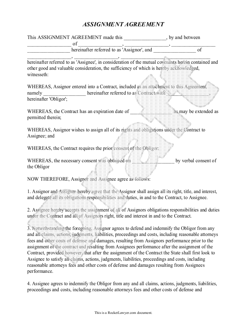 Free Assignment Agreement  Free to Print, Save & Download Inside contract assignment agreement template