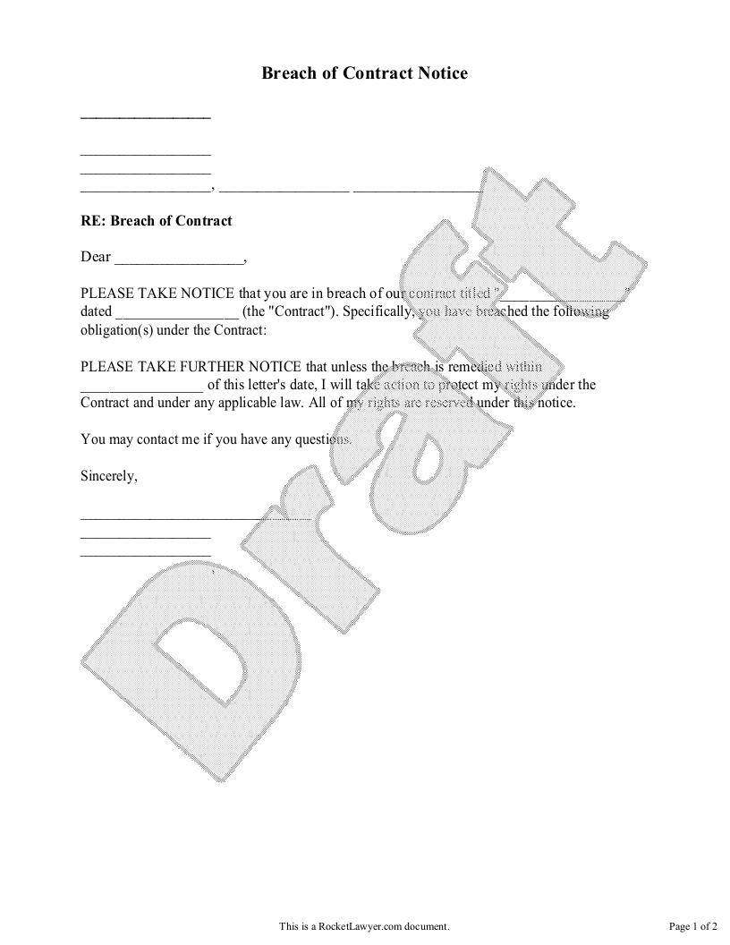 Sample Breach of Contract Notice Template