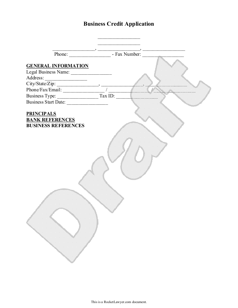 Sample Business Credit Application Template