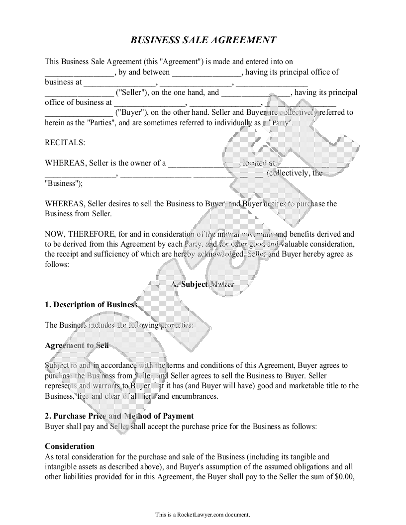 Free Business Sale Agreement  Free to Print, Save & Download For Sale Of Business Contract Template Free