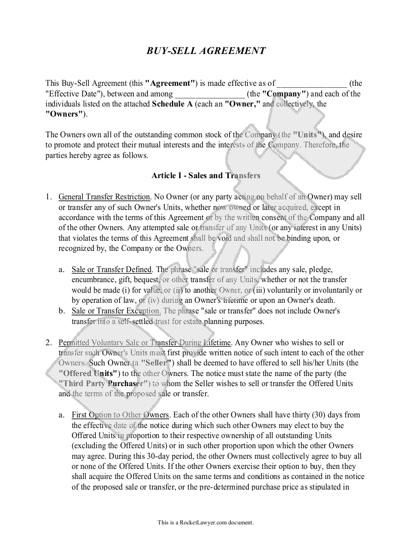Free Buy-Sell Agreement  Free to Print, Save & Download Regarding corporate buy sell agreement template