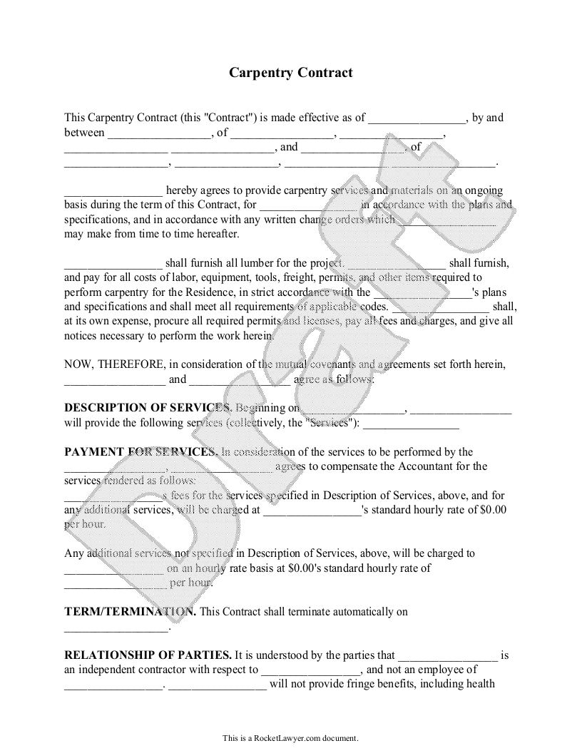 Sample Carpentry Contract Template