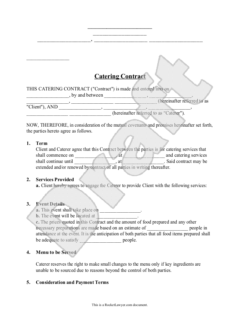 Free Catering Contract Template & FAQs Rocket Lawyer
