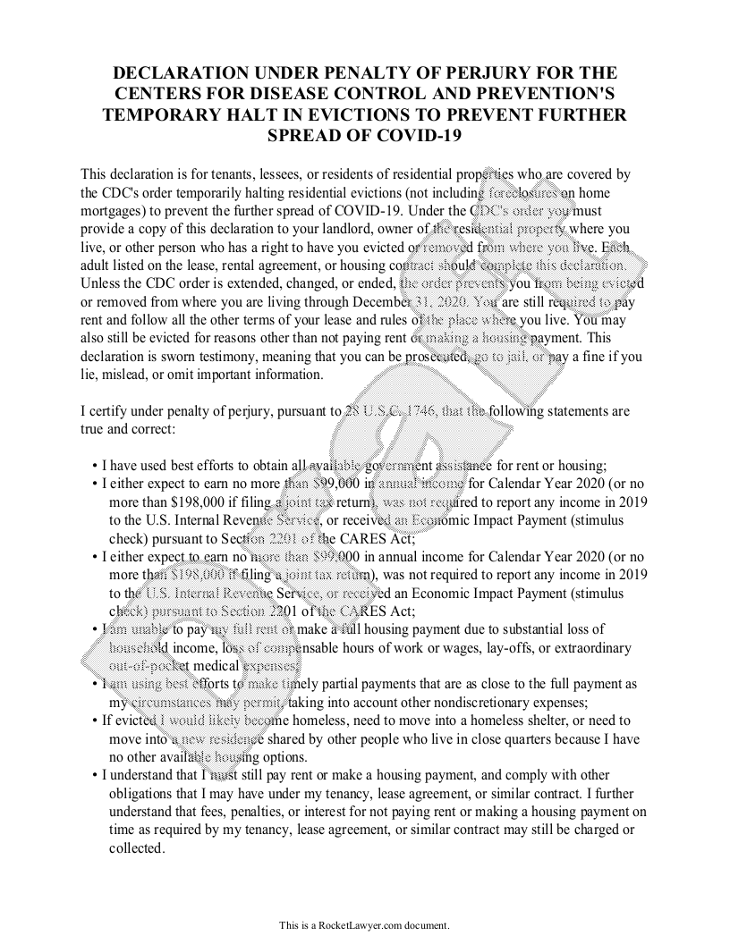 Free Cdc Eviction Declaration Form Free To Print Save Download