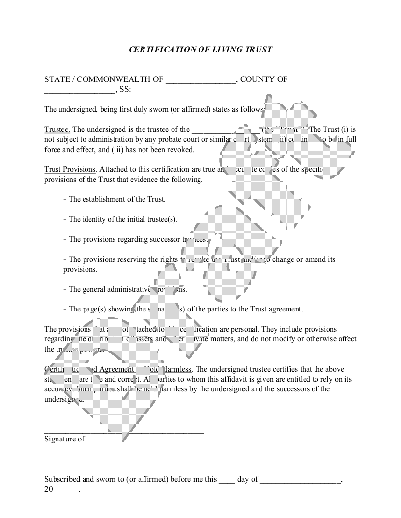 Free Certification of Living Trust Template Rocket Lawyer