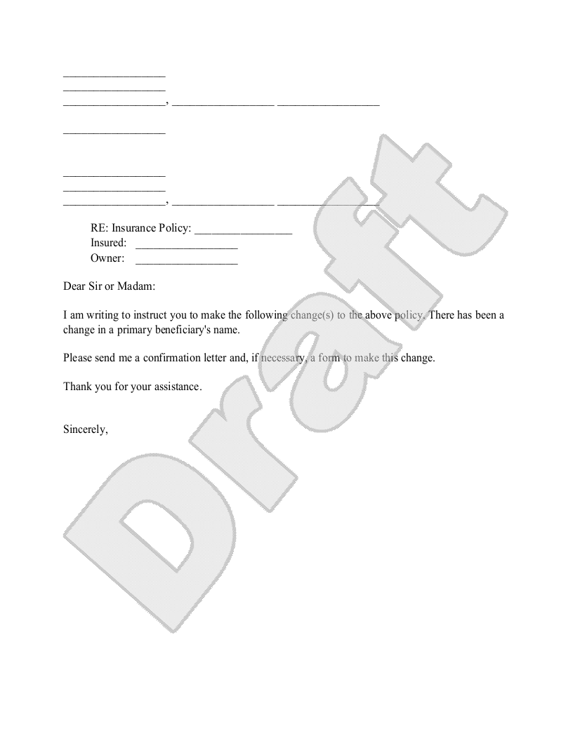 Sample Change of Beneficiary Letter Template