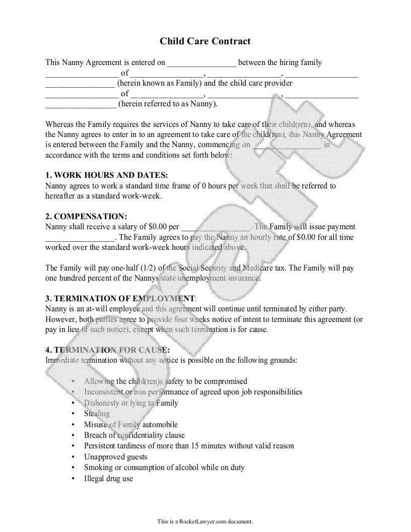 Sample Child Care Contract Template