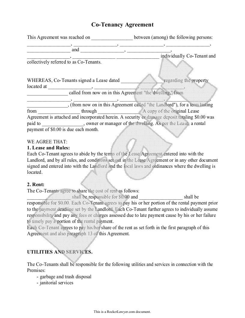 Free Co-Tenancy Agreement  Free to Print, Save & Download Regarding multiple tenant lease agreement template