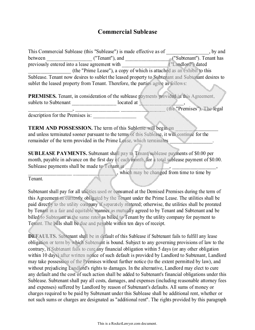 Free Commercial Sublease  Free to Print, Save & Download Regarding sublease commercial agreement template
