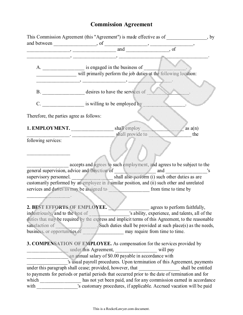 Free Commission Agreement  Free to Print, Save & Download With Regard To real estate commission split agreement template