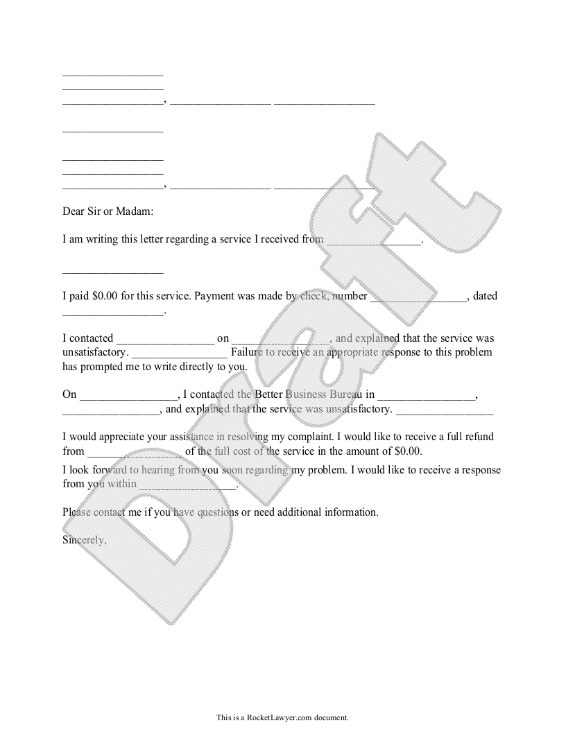 Sample Complaint Letter to a BBB or Attorney General Template