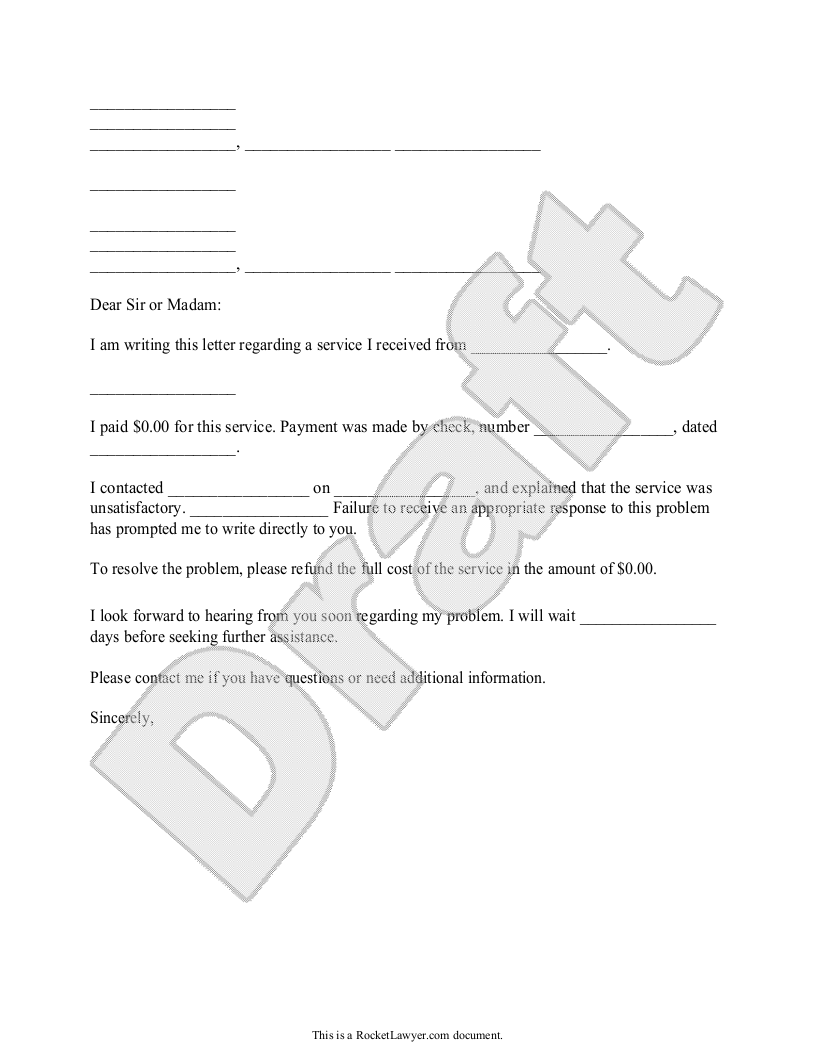 Free Complaint Letter to a Company  Free to Print, Save & Download