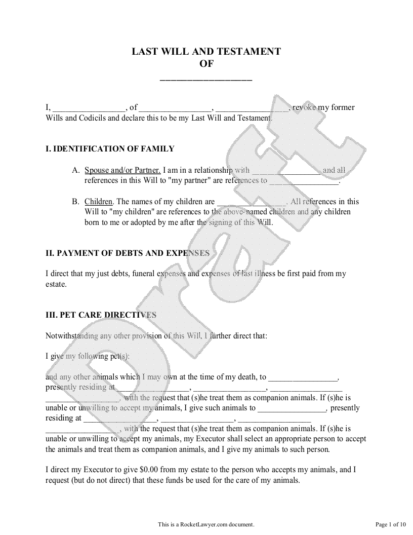 Sample Complete Will for Same-Sex Couples Template