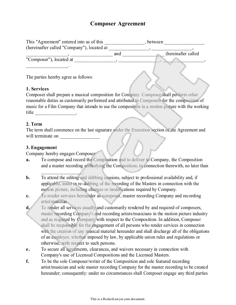 Sample Composer Agreement Template