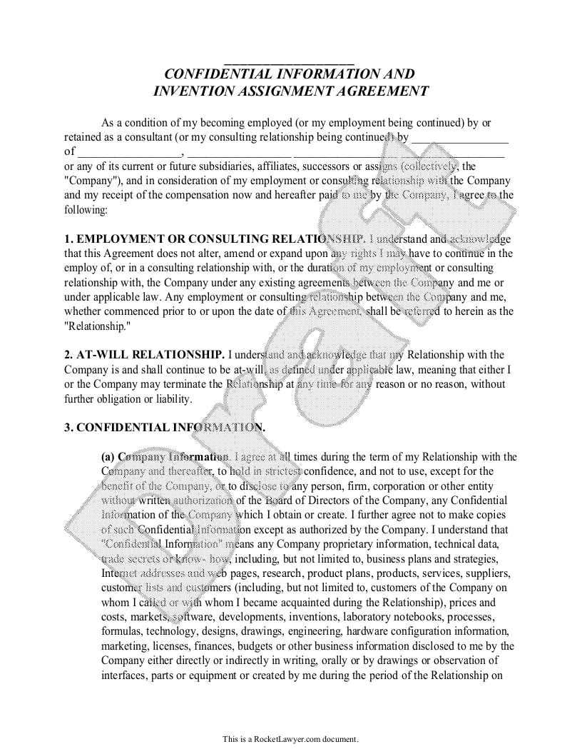 Sample Confidential Information and Invention Assignment Agreement Template